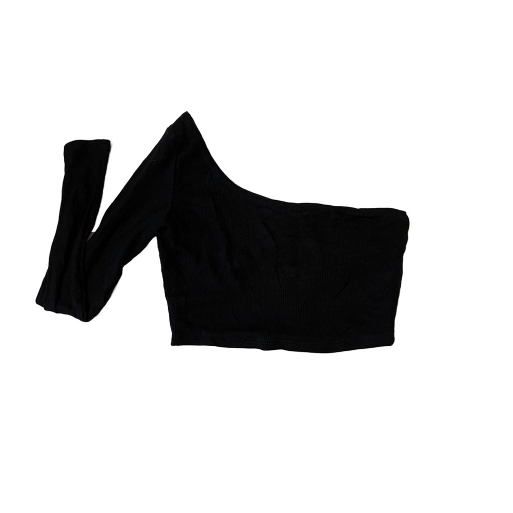 Asymmetric Cropped Black Top